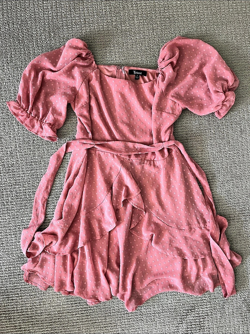 Trixxi Pink Polka Dot Puff Sleeve Mini Dress